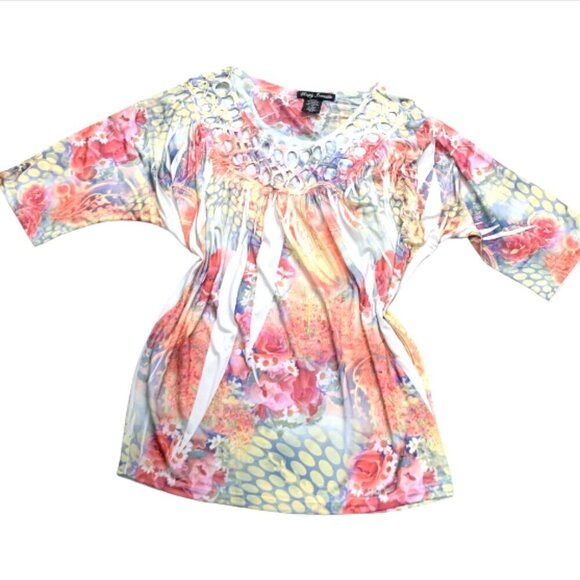 Simply Irresistible Floral Sublimation Top Embellished Neckline L #99B - Picture 2 of 6